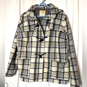 Old Navy Wool Blend Plaid Hooded Peacoat Zipper and Toggles Womens Sz XXL Warm